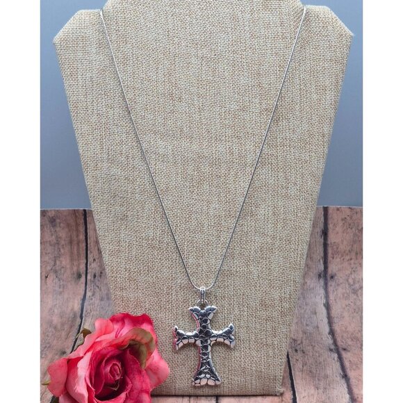 Brighton Large "Faith Rocks" Cross Pendant Necklace Reversible Rock Pattern - Picture 6 of 9